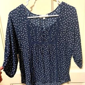 Navy and White Floral Top